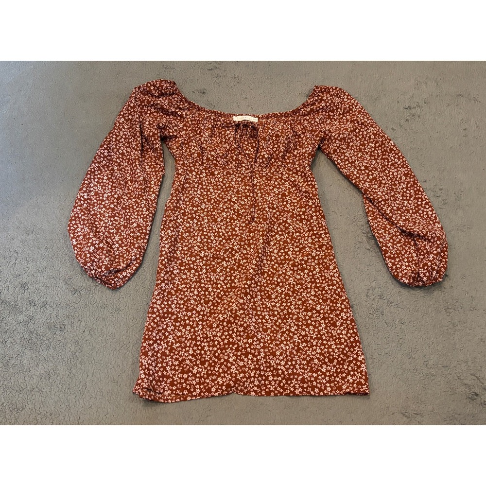 Lush Cinnamon Floral Mini Dress XS Long Balloon Sleeve Square Neck DR96906-006